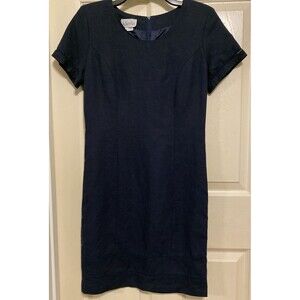 Linen Blend Shift Dress Viscose Blue Career Business Sheath Fitted Preppy NWT